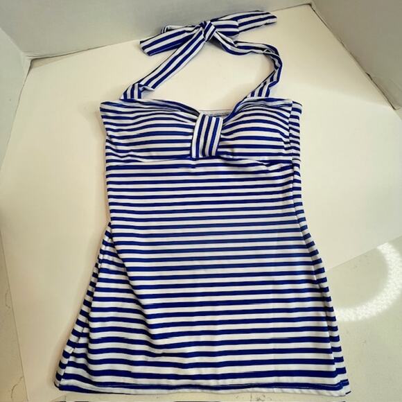 Beverly Swimwear Blue & White Stripe Tankini Swimsuit Top Sz Small - Picture 2 of 9